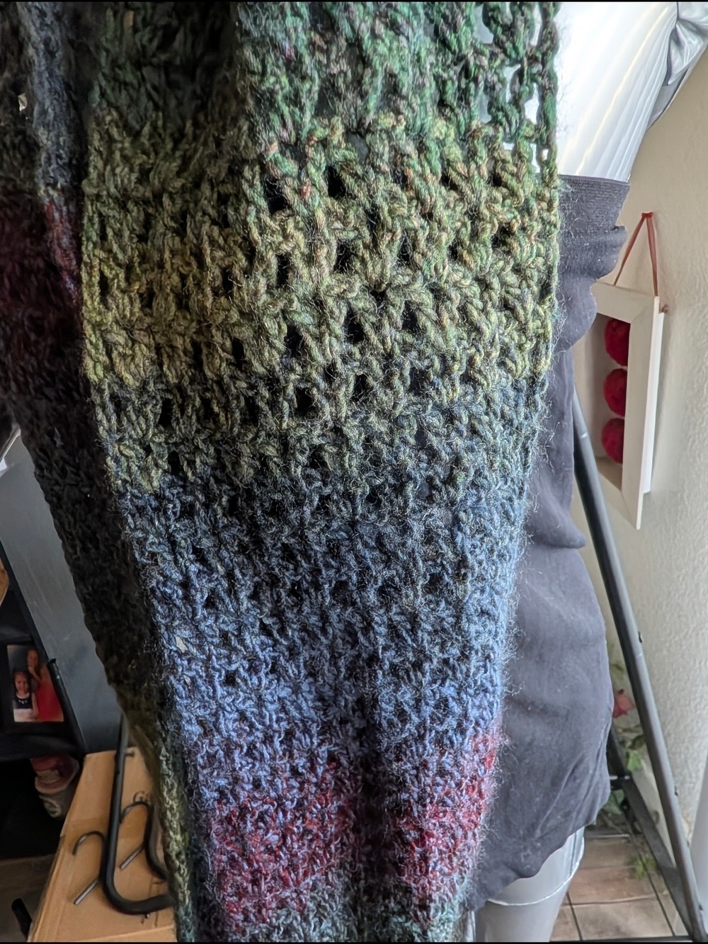 Hand-Knit Ombre Scarf in Green, Blue & Purple